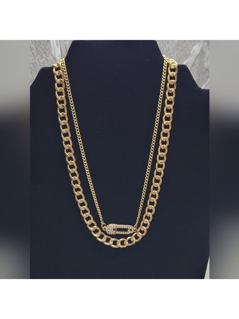 2 Gold Plated Chain Link Necklaces w/Bling Paperclip Pendant  (#75)